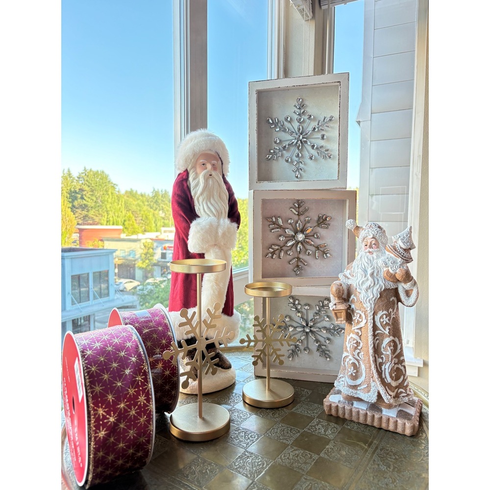 Luxury Christmas Decor Bundle Santa Snowflake Gold Candles Ribbon Winter Mantel